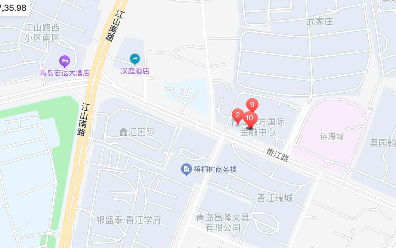 青岛佳祺企业咨询服务管理有限公司办公地点地图截图，仅供到访参考，不是精确导航